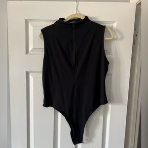 Half zip black body suit